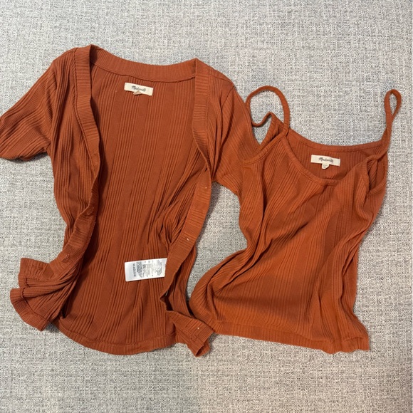 Madewell Rust Ribbed Short-Sleeve Button Cardigan Set - Picture 5 of 8